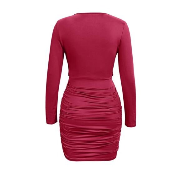 Draped V-Neck Long Sleeve Bodycon Mini Dress - Picture 8 of 16